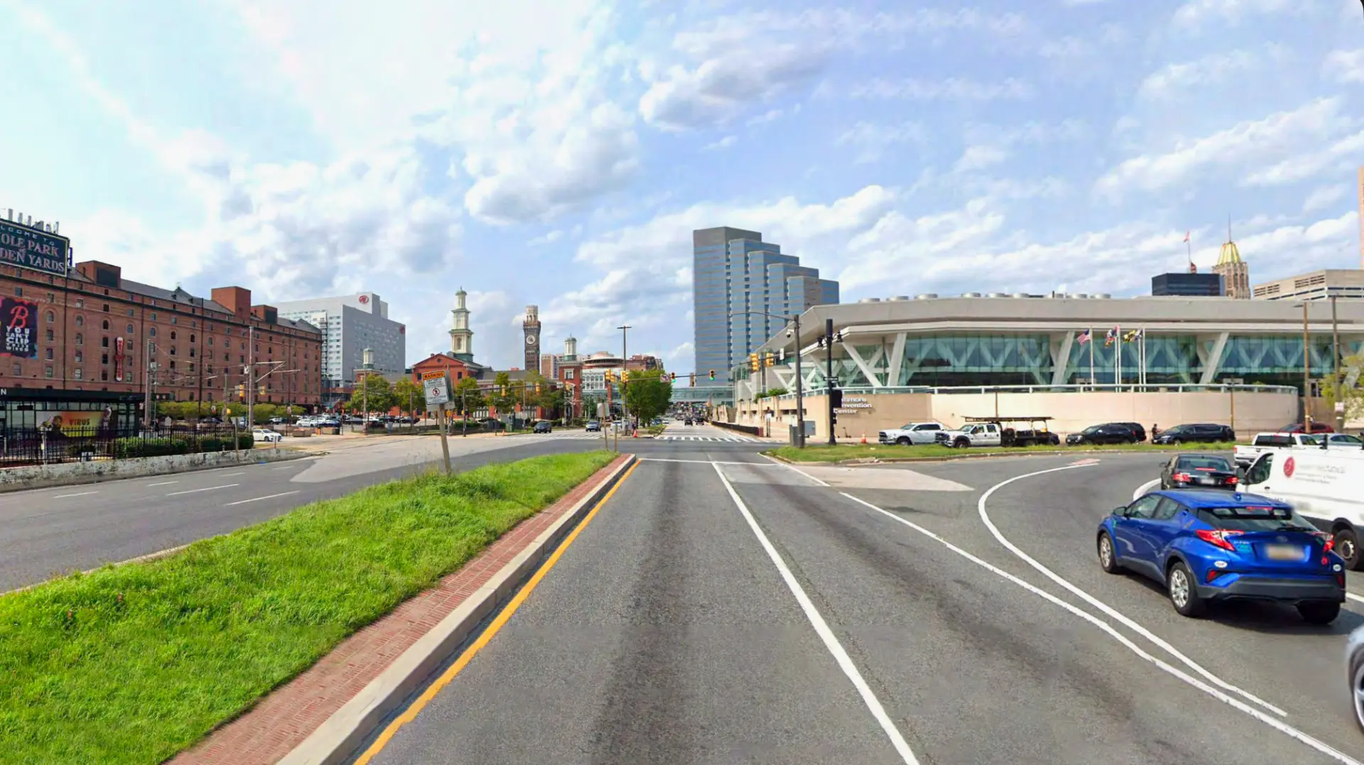 Conway Street looking toward the Baltimore Convention Center and Oriole Park at Camden Yards today